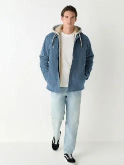 Best Next Hooded Corduroy Borg Lined Shacket Blue