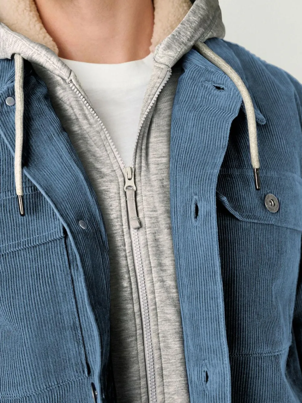 Best Next Hooded Corduroy Borg Lined Shacket Blue