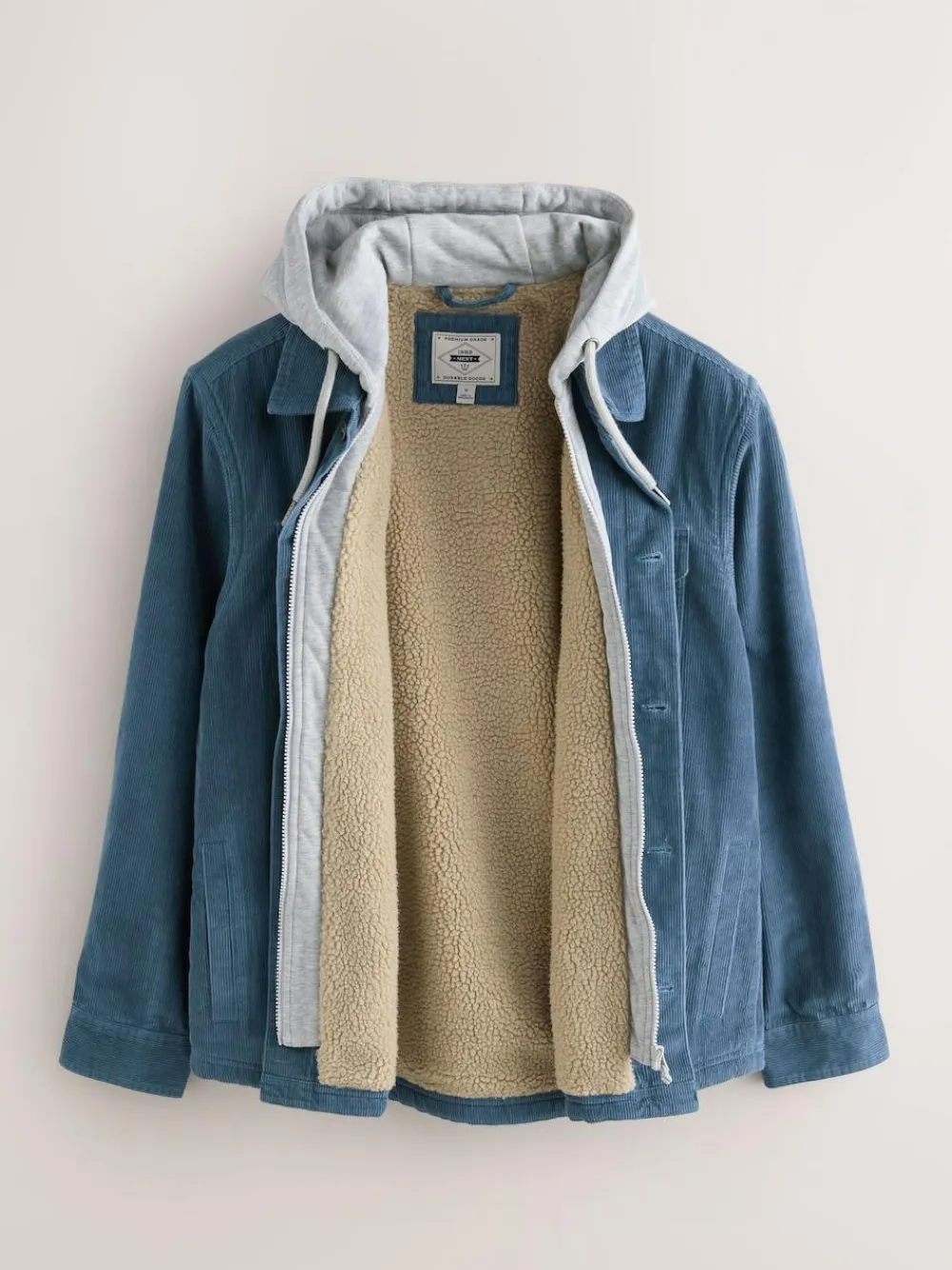 Best Next Hooded Corduroy Borg Lined Shacket Blue