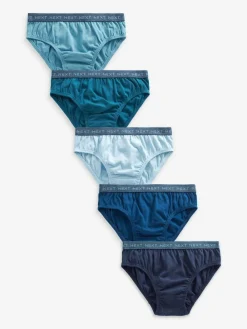 Sale Next 100% Cotton Briefs 5 Pack (1.5-16yrs) Blue Jacquard waistband