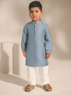 Next Blue Leaf Embroidered Eid Kurta (3mths-16yrs)^BOY Shirts|Occasionwear