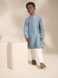 Next Blue Leaf Embroidered Eid Kurta (3mths-16yrs)^BOY Shirts|Occasionwear