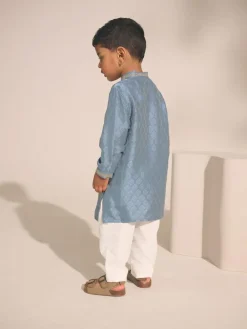 Next Blue Leaf Embroidered Eid Kurta (3mths-16yrs)^BOY Shirts|Occasionwear