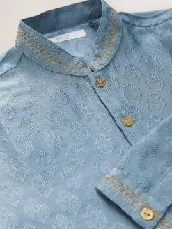 Next Blue Leaf Embroidered Eid Kurta (3mths-16yrs)^BOY Shirts|Occasionwear