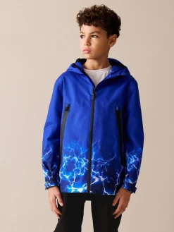 Next Blue Lightning Print Waterproof Fleece Lined Hooded Jacket (3-16yrs)^BOY Coats & Jackets|Snowsuits & Coats