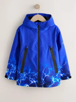 Next Blue Lightning Print Waterproof Fleece Lined Hooded Jacket (3-16yrs)^BOY Coats & Jackets|Snowsuits & Coats