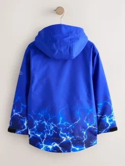 Next Blue Lightning Print Waterproof Fleece Lined Hooded Jacket (3-16yrs)^BOY Coats & Jackets|Snowsuits & Coats