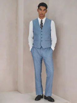 Discount Next Linen Blend Texture Suit Waistcoat Blue