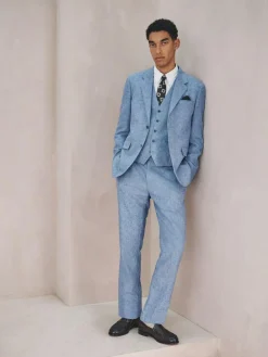 Discount Next Linen Blend Texture Suit Waistcoat Blue