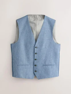 Discount Next Linen Blend Texture Suit Waistcoat Blue