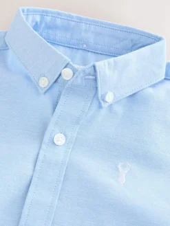 New Next Blue Logo Short Sleeve Cotton Rich Oxford Shirt (3-16yrs)