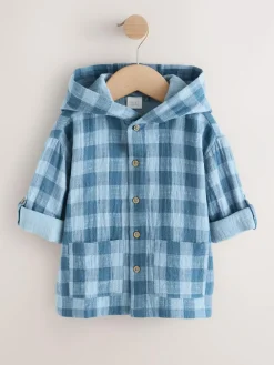 Next Blue Long Sleeve Check Hooded Shirt (3mths-7yrs)^BOY Coats & Jackets|Snowsuits & Coats