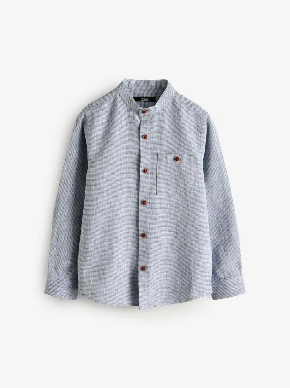 Next Long Sleeve Grandad Collar Cotton/Linen Mix Texture Shirt (3-16yrs)^BOY Shirts
