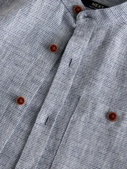 Next Long Sleeve Grandad Collar Cotton/Linen Mix Texture Shirt (3-16yrs)^BOY Shirts