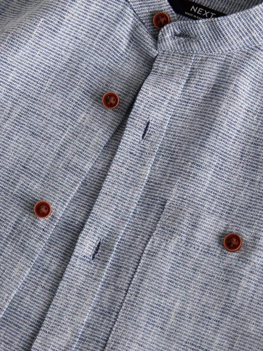 Next Long Sleeve Grandad Collar Cotton/Linen Mix Texture Shirt (3-16yrs)^BOY Shirts