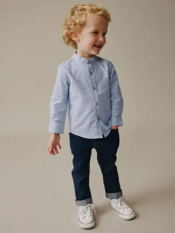 Clearance Next Long Sleeve Grandad Collar Oxford Shirt (3mths-7yrs) Blue