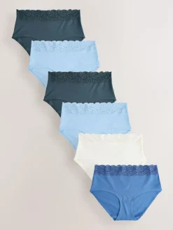 Next Blue Midi Cotton and Lace Knickers 7 Pack^Women All Lingerie|Panties