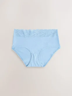 Next Blue Midi Cotton and Lace Knickers 7 Pack^Women All Lingerie|Panties