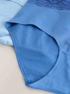Next Blue Midi Cotton and Lace Knickers 7 Pack^Women All Lingerie|Panties