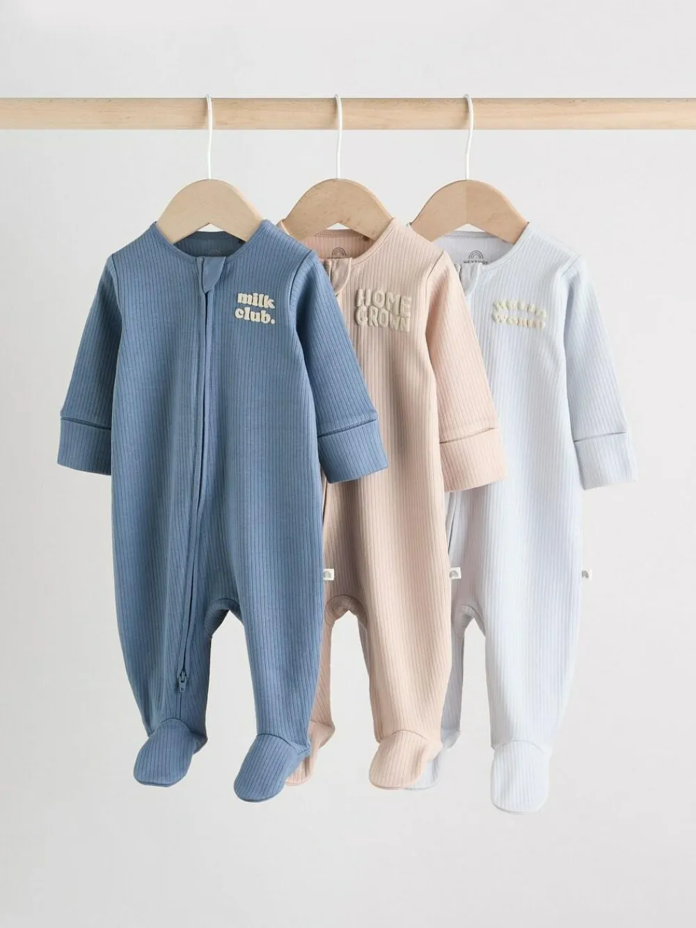Outlet Next Blue Milk Club Baby Sleepsuits 3 Pack (0mths-2yrs)