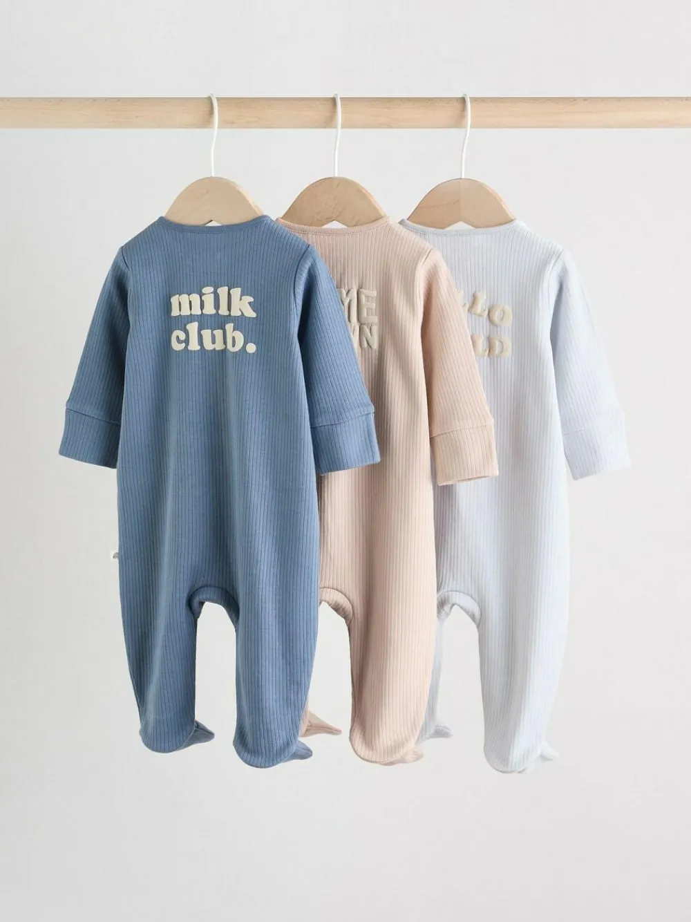 Outlet Next Blue Milk Club Baby Sleepsuits 3 Pack (0mths-2yrs)