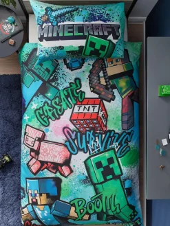 Next Blue Minecraft Single Duvet Cover and Pillowcase Set^ Childrens Bedding|Bedsets & Duvet Covers