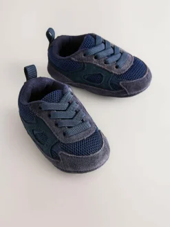 Next Baby Elastic Lace Slip-Ons Trainers (0-2mths) Blue Navy
