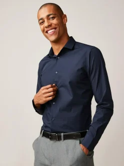 Sale Next Slim Fit Easy Care Single Cuff Smart Shirt Blue Navy