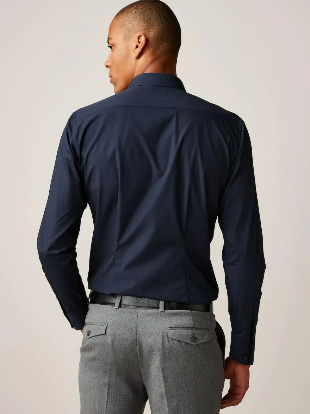 Sale Next Slim Fit Easy Care Single Cuff Smart Shirt Blue Navy