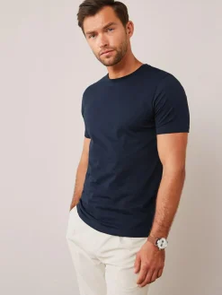 Next Blue Navy Slim Fit Essential Crew Neck Cotton T-Shirt^ Nightwear|Tops & T-Shirts