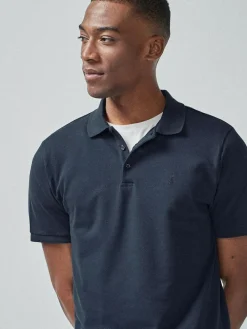 Next Blue Navy Slim Fit Short Sleeve Pique Polo Shirt^ Tops & T-Shirts
