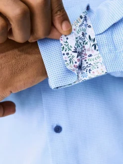 Hot Next Regular Fit 100% Cotton Textured Long Sleeve Formal Shirt with Trim Blue