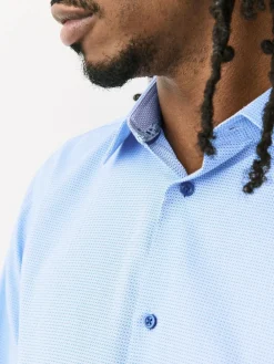 Hot Next Regular Fit 100% Cotton Textured Long Sleeve Formal Shirt with Trim Blue