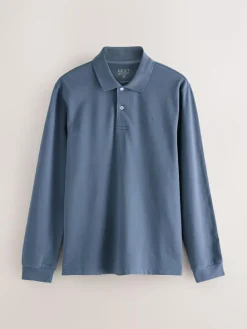Next Blue Regular Fit Long Sleeve Pique Polo Shirt