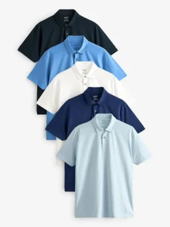 Next Blue Regular Fit Short Sleeve Jersey Polo Shirts 5 Pack^ Tops & T-Shirts