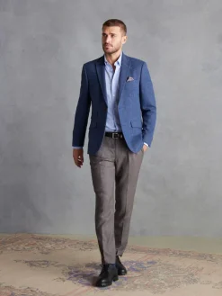 Next Regular Fit Signature Wool Blend Herringbone Nova Fides Blazer Blue