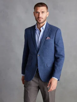 Next Regular Fit Signature Wool Blend Herringbone Nova Fides Blazer Blue