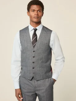 Next Blue Regular Fit Trimmed Textured Suit Waistcoat^ Vests