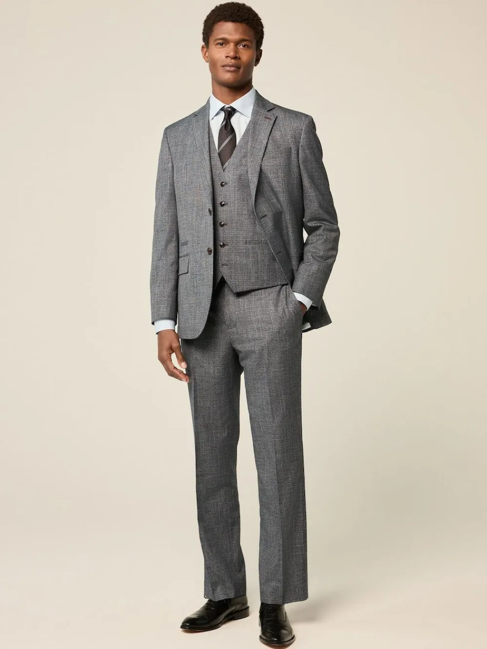 Next Blue Regular Fit Trimmed Textured Suit Waistcoat^ Vests