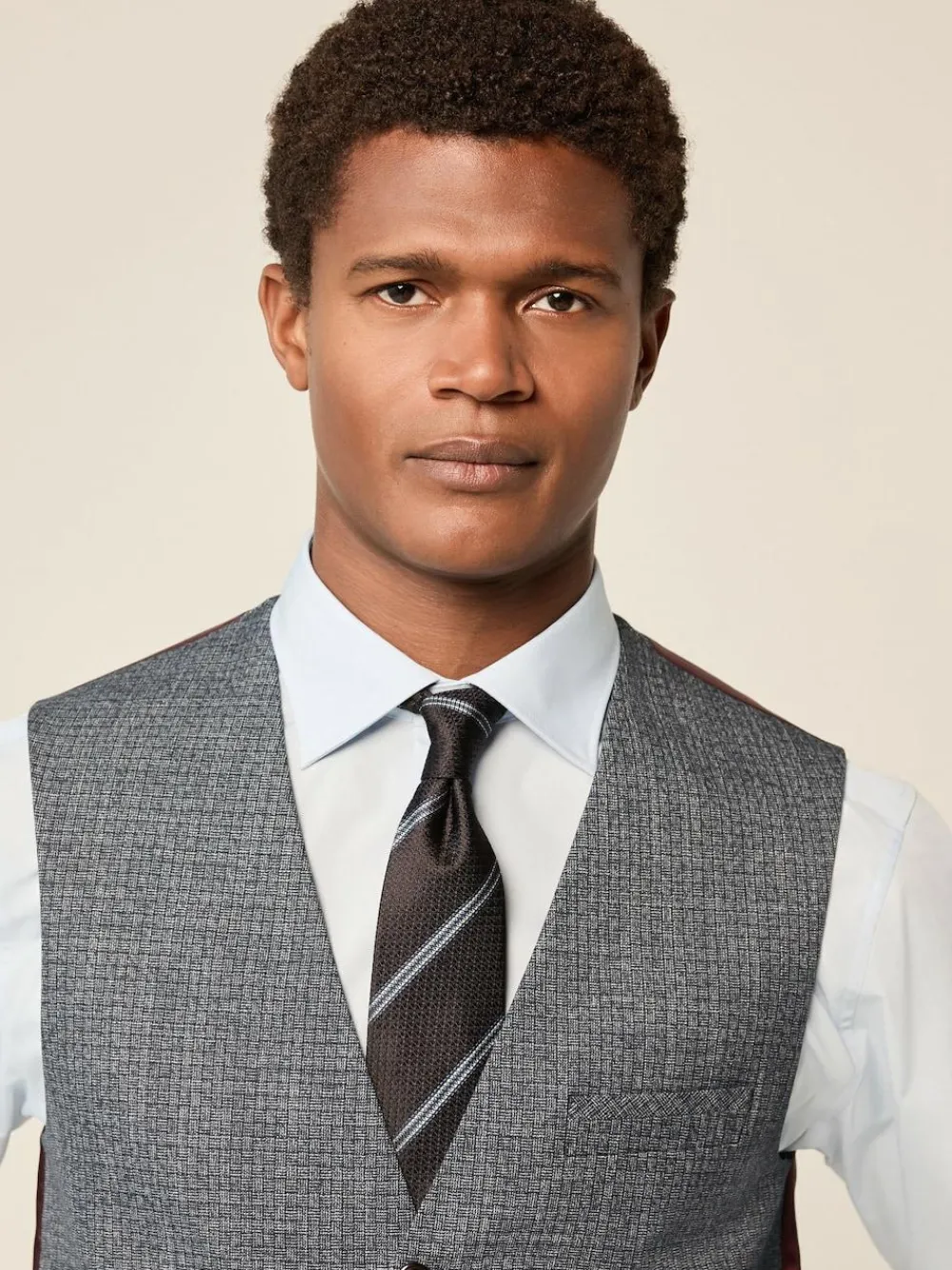 Next Blue Regular Fit Trimmed Textured Suit Waistcoat^ Vests