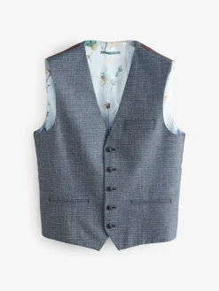 Next Blue Regular Fit Trimmed Textured Suit Waistcoat^ Vests
