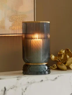 Next Ribbed Glass Hurricane Candle Holder Medium^ Candle Holders & Lanterns