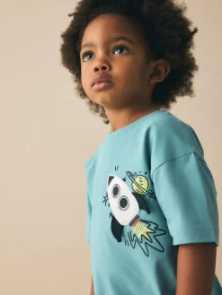 New Next Short Sleeve Interactive T-Shirt (3mths-7yrs) Blue Rocketship