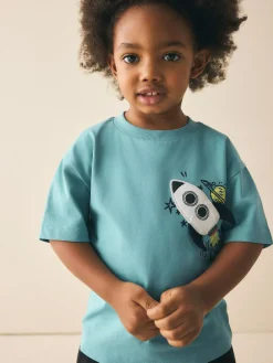 New Next Short Sleeve Interactive T-Shirt (3mths-7yrs) Blue Rocketship
