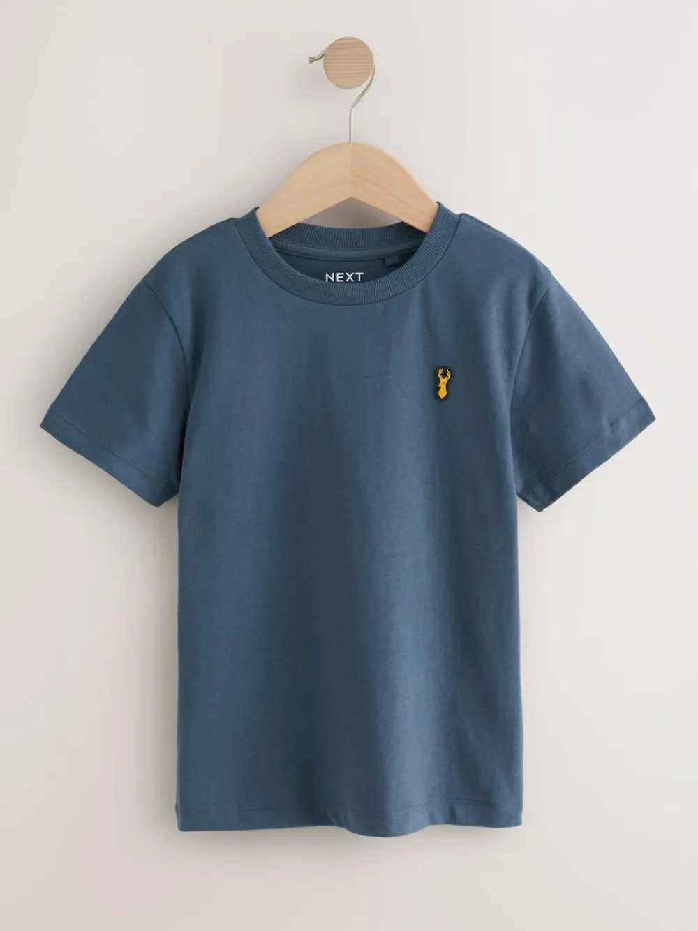 Next Blue Short Sleeve Stag Embroidered T-Shirts 4 Pack (3-16yrs)^BOY Tops|T-Shirts