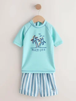 Outlet Next Short Sleeve Sunsafe Rash Vest and Swim Shorts Set (3mths-7yrs) Blue