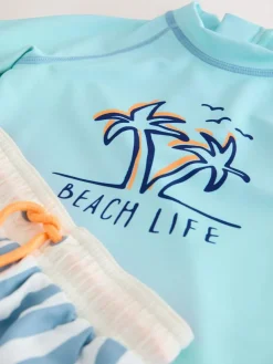 Outlet Next Short Sleeve Sunsafe Rash Vest and Swim Shorts Set (3mths-7yrs) Blue