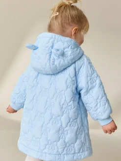 Next Blue Shower Resistant Bow Quilted Coat (3mths-7yrs)^ Coats, Jackets & Pramsuits|Coats, Jackets & Pramsuits