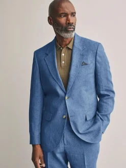 Next Slim Fit Leomaster Italian 100% Linen Suit Jacket^ Blue Suits