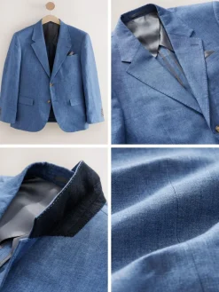 Next Slim Fit Leomaster Italian 100% Linen Suit Jacket^ Blue Suits